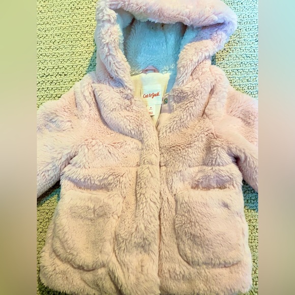 Cat & Jack Girls 3t Cozy Pink Faux Fur Jacket Coat With Hooded Ears! - Picture 2 of 6